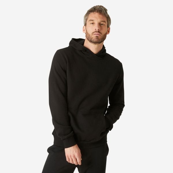 Bluza z kapturem męska Nyamba Gym & Pilates Crew 100. Czarne bluzy z kapturem DOMYOS, na zimę, l, bez wzorów, z bawełny, z kapturem. Za 79.99 zł.