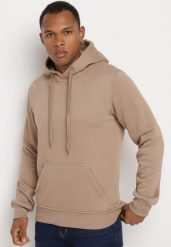 Ciemnobeżowa Bluza Evoire. Brązowe bluzy Born2be, l, bez wzorów, z jeansu, z kapturem. Za 69.99 zł.