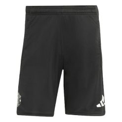 Szorty treningowe Manchester United 2025/26. Czarne krótkie spodenki sportowe Adidas, s, bez wzorów. Za 168.42 zł.