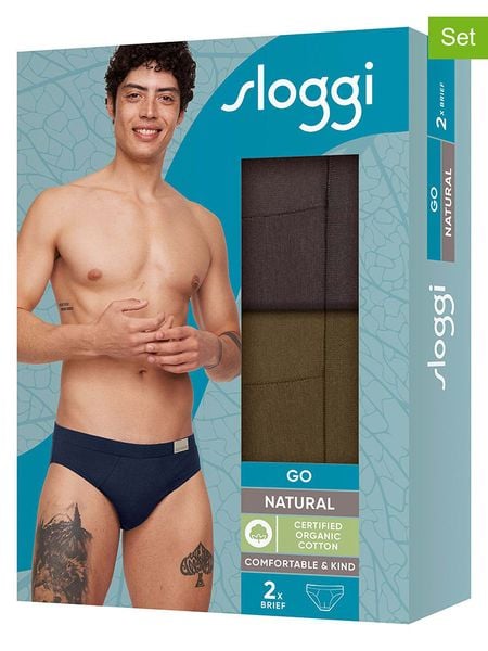 Sloggi Slipy (2 pary) "Go" w kolorze oliwkowo-brązowym rozmiar: M. Brązowe slipki Sloggi, m, bez wzorów. Za 41.49 zł.