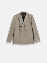 Dwurzędowa marynarka w kratę - brązowy. Brązowe garnitury Reserved, l, bez wzorów, z tkaniny. Za 359.99 zł.