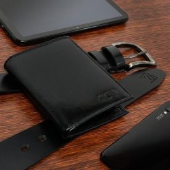 Zestaw męski skórzany premium Beltimore portfel pasek U30 : Kolory - czarny, Rozmiar pasków - r.105-120 cm. Czarne paski bez wzorów. Za 114.90 zł.