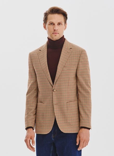 PAKO LORENTE - Beżowa marynarka w pepitkę. Brązowe garnitury Pako Lorente, na co dzień, m, bez wzorów, z elastanu. Za 549.99 zł.