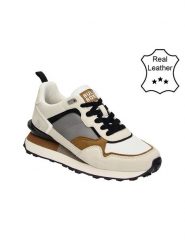 Bullboxer Skórzane sneakersy w kolorze kremowo-szarym rozmiar: 43. Brązowe buty sportowe casual Bullboxer, bez wzorów, ze skóry, bez zapięcia. Za 232.78 zł.