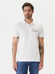 Guess Polo F6GP01 K8FQ4 Biały Regular Fit. Białe koszulki polo Guess, m, z aplikacjami, z bawełny, bez kołnierzyka, bez ramiączek. Za 219.99 zł.