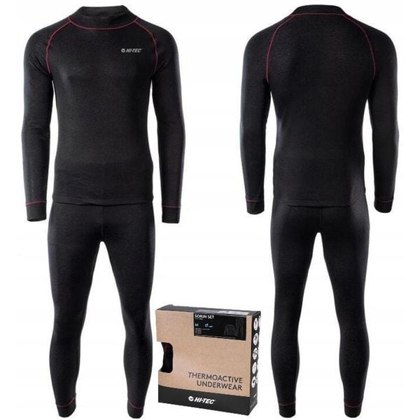 Bielizna termoaktywna męska Hi-tec Sorin set. Czarna bielizna termoaktywna Hi-tec, m, bez wzorów, bez ramiączek. W wyprzedaży za 98.49 zł.