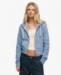 Superdry Krótka bluza z kapturem Essential Logo, 100% bawełna. Niebieskie bluzy z kapturem Superdry, bez wzorów, z bawełny, z kapturem. Za 322.70 zł.