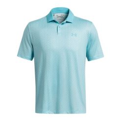 Koszulka polo z nadrukiem Under Armour Perf 3.0. Niebieskie koszulki polo Under Armour, m, bez wzorów, bez kołnierzyka, bez ramiączek, na golfa. Za 312.50 zł.