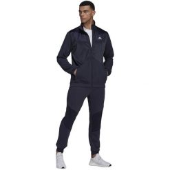 Dres męski adidas Satin French Terry Track Suit. Niebieskie komplety dresowe Adidas, m, bez wzorów, z dresówki, bez ramiączek. Za 303.99 zł.