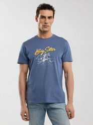 Koszulka męska z nadrukiem niebieska Stelianer 402. Niebieskie t-shirty BIG STAR, l, bez wzorów, z denimu, bez kołnierzyka, bez ramiączek. Za 99.99 zł.