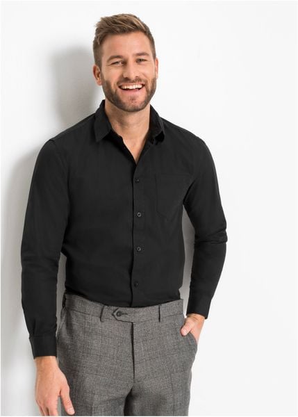 Koszula z długim rękawem z czystej bawełny. Białe koszule bonprix, l, bez wzorów, z bawełny, bez kołnierzyka, bez ramiączek. Za 89.99 zł.