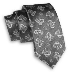 Szary Elegancki Męski Krawat -ALTIES- 6 cm, Klasyczny, Wzór Paisley, Łezki. Szare krawaty i muchy Alties, bez wzorów, z tkaniny. Za 49.00 zł.