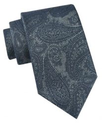 Klasyczny Krawat Męski - Chattier - Granat z Grafitem, Duże Paisley. Niebieskie krawaty i muchy Chattier, bez wzorów, z tkaniny. Za 49.00 zł.