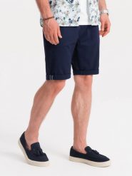 Spodenki męskie chino - granatowe V2 W243 - S. Niebieskie szorty Ombre Clothing, m, bez wzorów, z bawełny. W wyprzedaży za 49.99 zł.