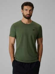 4F T-shirt slim gładki męski - granatowy L. Brązowe t-shirty 4F, l, bez wzorów, z bawełny, bez kołnierzyka, bez ramiączek. Za 59.99 zł.