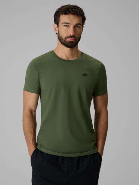 4F T-shirt slim gładki męski - khaki XL. Brązowe t-shirty 4F, m, bez wzorów, z bawełny, bez kołnierzyka, bez ramiączek. Za 59.99 zł.