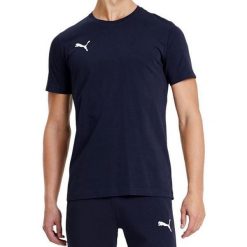 Koszulka męska sportowa granatowa logo PUMA. Niebieskie t-shirty sportowe Puma, bez wzorów, bez ramiączek, na fitness i siłownię. Za 45.00 zł.