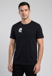 Granatowy t-shirt z printem, Comfort Fit, T-SPACER. Niebieskie t-shirty Volcano, l, bez wzorów, z bawełny, bez kołnierzyka, bez ramiączek. Za 59.99 zł.