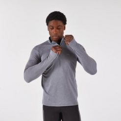Bluza do biegania męska Kiprun Run 100 Warm ocieplana. Szare bluzy KIPRUN, m, bez wzorów, z materiału, bez kaptura. Za 59.99 zł.