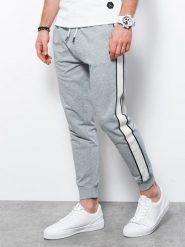 Spodnie męskie dresowe joggery - szary melanż V3 P951 - XXL. Szare joggery i bojówki Ombre Clothing, m, bez wzorów, z bawełny. W wyprzedaży za 39.99 zł.