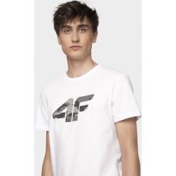 T-shirt męski TSM077 - biały. Białe t-shirty 4F, m, bez wzorów, bez kołnierzyka, bez ramiączek. W wyprzedaży za 49.99 zł.