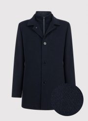 PAKO LORENTE – Granatowy płaszcz męski z wełną. Niebieskie płaszcze Pako Lorente, na zimę, m, bez wzorów, z poliesteru, bez kaptura. Za 499.99 zł.