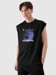 4F Tank top oversize z nadrukiem męski - czarny M. Czarne bezrękawniki 4F, m, bez wzorów, z bawełny, bez kołnierzyka, bez ramiączek. W wyprzedaży za 39.99 zł.