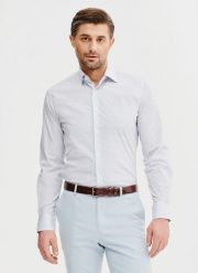 PAKO LORENTE – Biała koszula męska w wiatraczki. Białe koszule Pako Lorente, na lato, m, bez wzorów, z bawełny, bez kołnierzyka, bez ramiączek. Za 89.99 zł.