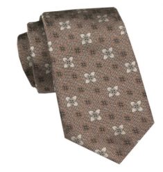 Elegancki Krawat Męski Angelo di Monti - Beżowy w Drobne Kwiatki. Brązowe krawaty i muchy Angelo di Monti, bez wzorów, z tkaniny. Za 45.00 zł.