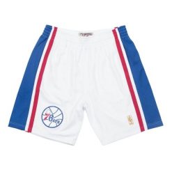 Skróty NBA Philadelphia 76ers. Białe szorty Mitchell & Ness, s, bez wzorów, sportowe. Za 397.50 zł.