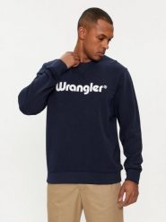 MESKA BLUZA WRANGLER LOGO CREW SWEAT NAVY 112350539. Niebieskie bluzy Wrangler, m, bez wzorów, bez kaptura. Za 169.99 zł.