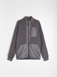 Sportowa bluza sherpa na zamek SNSY PERFORMANCE - szary. Szare bluzy bez kaptura Sinsay, l, bez wzorów, bez kaptura. Za 89.99 zł.