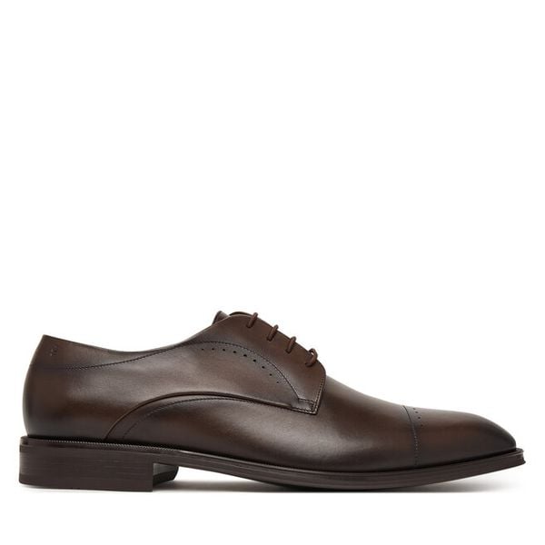 Półbuty BOSS. Brązowe eleganckie półbuty Boss, bez wzorów, bez obcasa, bez zapięcia. Za 1,489.00 zł.