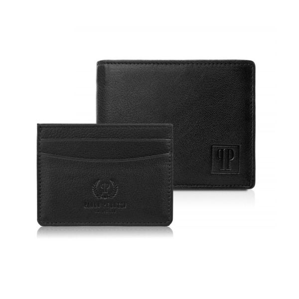 Zestaw prezentowy dla niego portfel męski skórzany T-67 i etui na karty T-151 Paolo Peruzzi ZUP-147-BL. Czarne portfele Paolo Peruzzi, bez wzorów, z materiału. Za 79.00 zł.