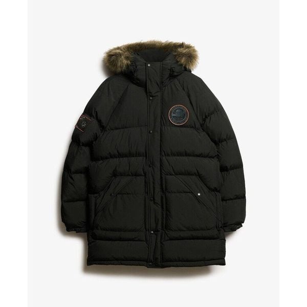 Długa kurtka Superdry Everest. Czarne kurtki Superdry, m, bez wzorów, z puchu, bez kaptura. Za 1,013.50 zł.
