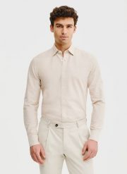 PAKO LORENTE – Beżowa bawełniana koszula męska. Brązowe koszule Pako Lorente, m, bez wzorów, z bawełny, bez kołnierzyka, bez ramiączek. Za 119.99 zł.