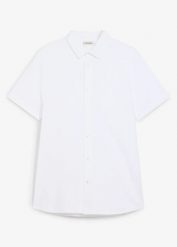 Koszula z krótkim rękawem, uszyta z piki z dużą ilością stretchu, slim fit. Białe koszule bonprix, m, bez wzorów, bez kołnierzyka, bez ramiączek. Za 77.99 zł.