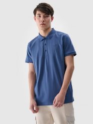 4F Koszulka polo regular męska - granatowa S. Niebieskie koszulki polo 4F, m, bez wzorów, z bawełny, bez kołnierzyka, bez ramiączek. Za 89.99 zł.