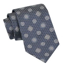 Klasyczny Męski Krawat - ALTIES - w Duże Grochy. Niebieskie krawaty i muchy Alties, bez wzorów, z tkaniny. Za 49.00 zł.