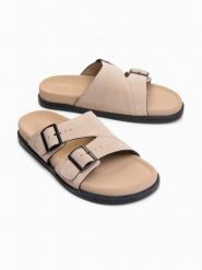 Męskie klapki z naturalnego zamszu z regulacją na klamry - beżowe V2 - Rozmiar: 43. Brązowe klapki Ombre Clothing, z gumy. W wyprzedaży za 229.99 zł.