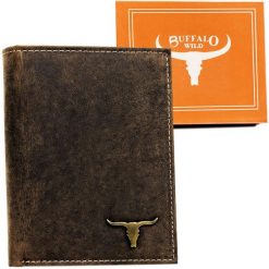 Portfel skórzany Buffalo Wild RM-06-BAW brązowy. Brązowe portfele BUFFALO WILD, bez wzorów. Za 55.09 zł.