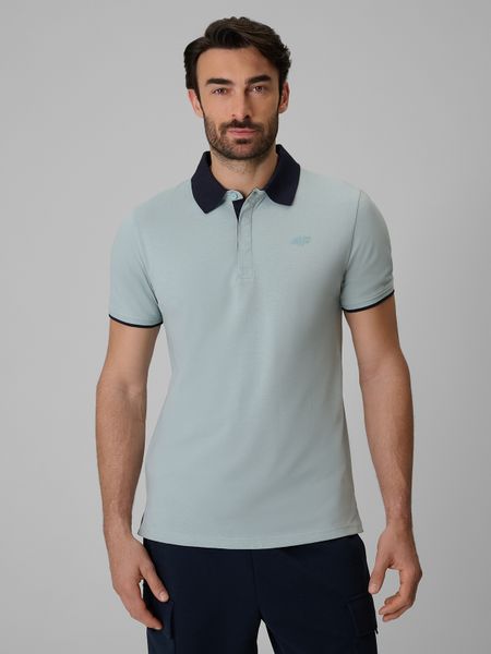 4F Koszulka polo regular męska - miętowa S. Niebieskie koszulki polo 4F, m, bez wzorów, z bawełny, bez kołnierzyka, bez ramiączek. Za 99.99 zł.