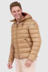 BLAUER Jasnobrązowa puchowa kurtka męska Virgil z kapturem. Brązowe kurtki Blauer USA, l, bez wzorów, z nylonu, z kapturem. W wyprzedaży za 699.99 zł.