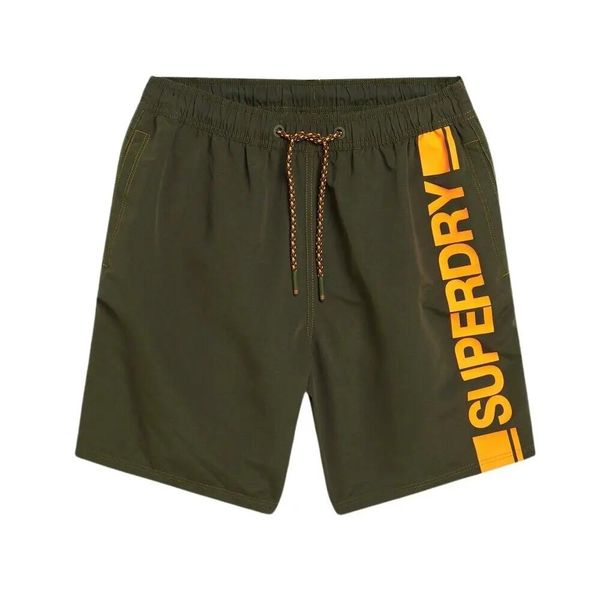 Wzorzyste Szorty kąpielowe Superdry. Zielone krótkie spodenki sportowe Superdry, m, bez wzorów, z materiału. Za 249.80 zł.