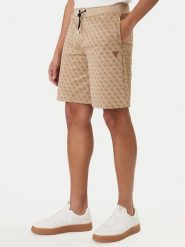 Guess Szorty sportowe Z4YD03 K7122 Beżowy Regular Fit. Brązowe krótkie spodenki sportowe Guess, l, z aplikacjami, z bawełny. Za 289.99 zł.