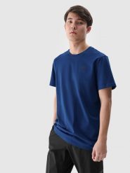 4F T-shirt regular gładki męski - niebieski XL. Niebieskie t-shirty 4F, m, bez wzorów, z bawełny, bez kołnierzyka, bez ramiączek. Za 49.99 zł.