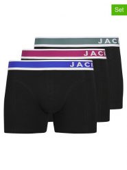 Jack & Jones Bokserki (3 pary) "Jaceaston" w kolorze czarno-niebiesko-oliwkowym rozmiar: XL. Brązowe bokserki Jack & Jones, xl, bez wzorów, z bawełny. Za 92.42 zł.