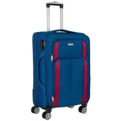 Średnich rozmiarów walizka z miękkiego materiału w granatowo-czerwonym Peterson PTN 5209-M. Czerwone walizki Peterson, bez wzorów, z tkaniny. Za 199.99 zł.