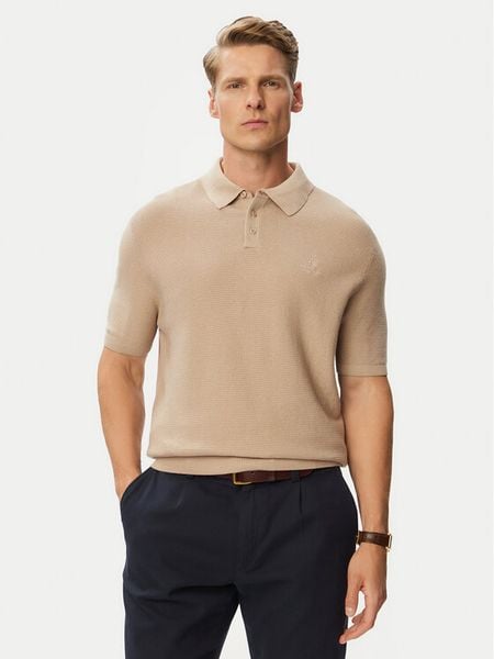 Beverly Hills Polo Club Polo P-SS26M-M7280BEI Beżowy Regular Fit. Brązowe koszulki polo Beverly Hills Polo Club, m, bez wzorów, z bawełny, bez kołnierzyka, bez ramiączek. Za 289.99 zł.