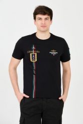 AERONAUTICA MILITARE Czarny t-shirt Frecce Tricolori Short Sleeve. Czarne t-shirty Aeronautica Militare, m, bez wzorów, bez kołnierzyka, bez ramiączek. W wyprzedaży za 219.99 zł.